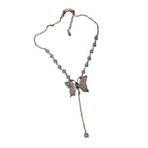 90s Elegant Silver and Blue Butterfly Necklace